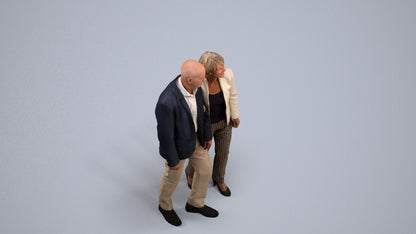 3D human model senior woman business couple, photogrammetry scanned person for archviz, back view render