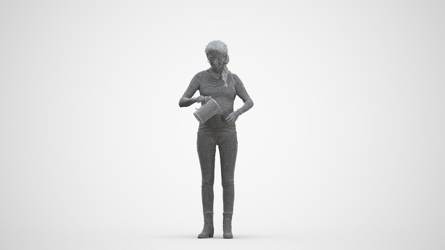 3D people model woman casual standing, scanned human for 3ds Max rendering, top-down view render