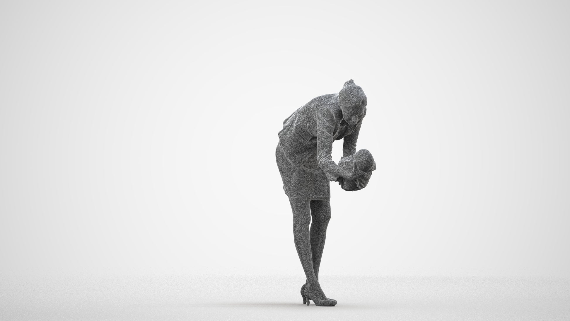 3D people model girl business kids, scanned human for 3ds Max rendering, wireframe side view