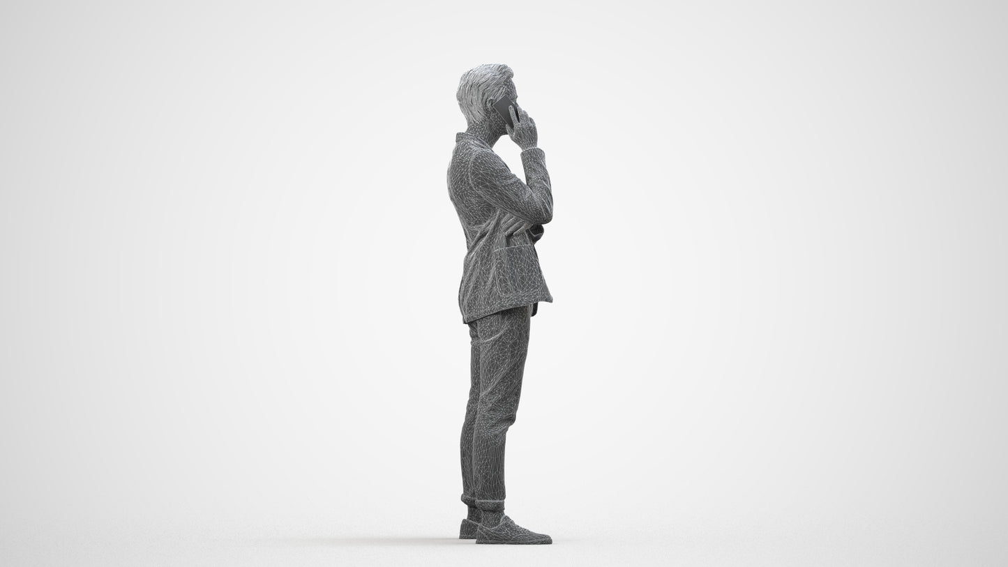 photogrammetry 3D man business standing, realistic human model archviz FBX, wireframe side view