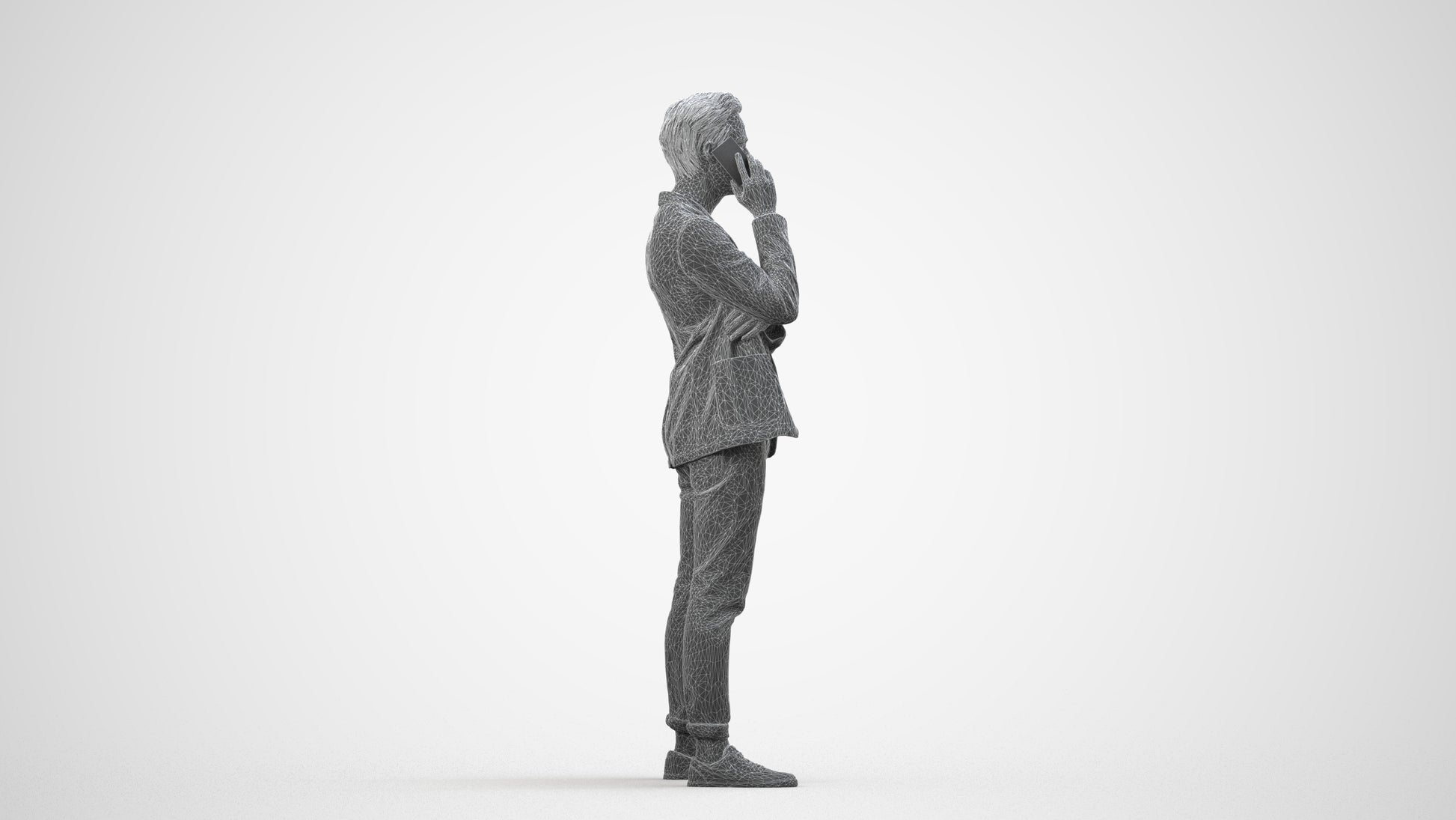 photogrammetry 3D man business standing, realistic human model archviz FBX, wireframe side view