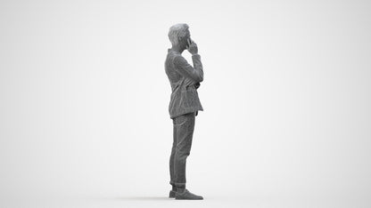 photogrammetry 3D man business standing, realistic human model archviz FBX, wireframe side view