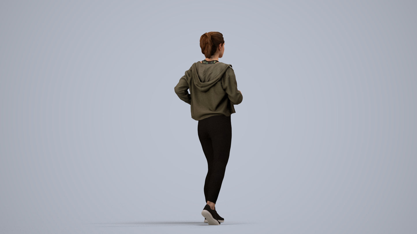 3D scanned woman sport, photorealistic archviz people for Enscape and SketchUp, side view render