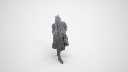 3D scanned woman walking business, photorealistic archviz people for Enscape and SketchUp, wireframe three-quarter view