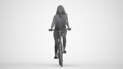 3D scanned woman cycling, photorealistic archviz people for Enscape and SketchUp, three-quarter front view render