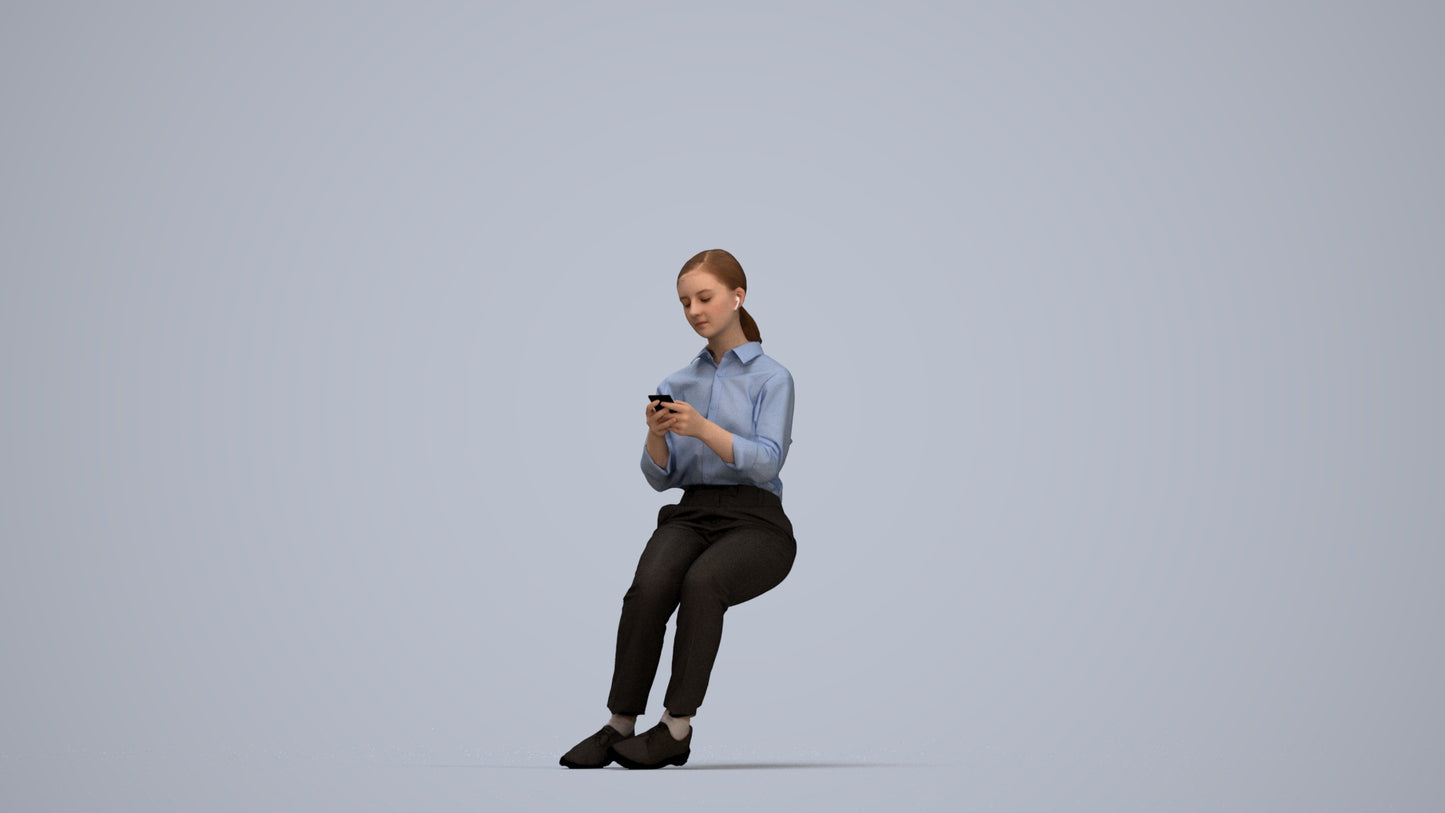 3D people model girl business kids, scanned human for 3ds Max rendering, top-down view render