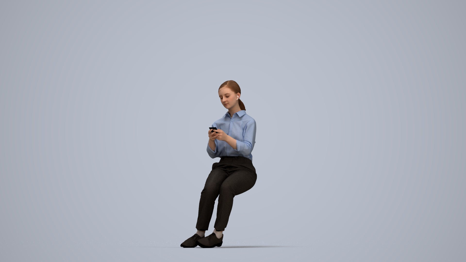 3D people model girl business kids, scanned human for 3ds Max rendering, top-down view render