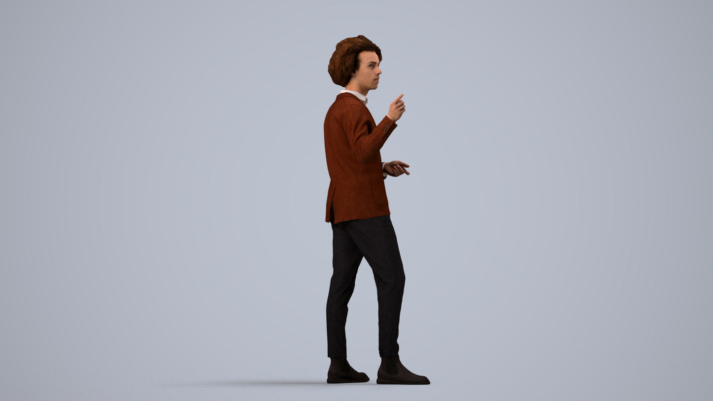 realistic 3D man business shopping, scanned archviz people for Blender and 3ds Max, side view render