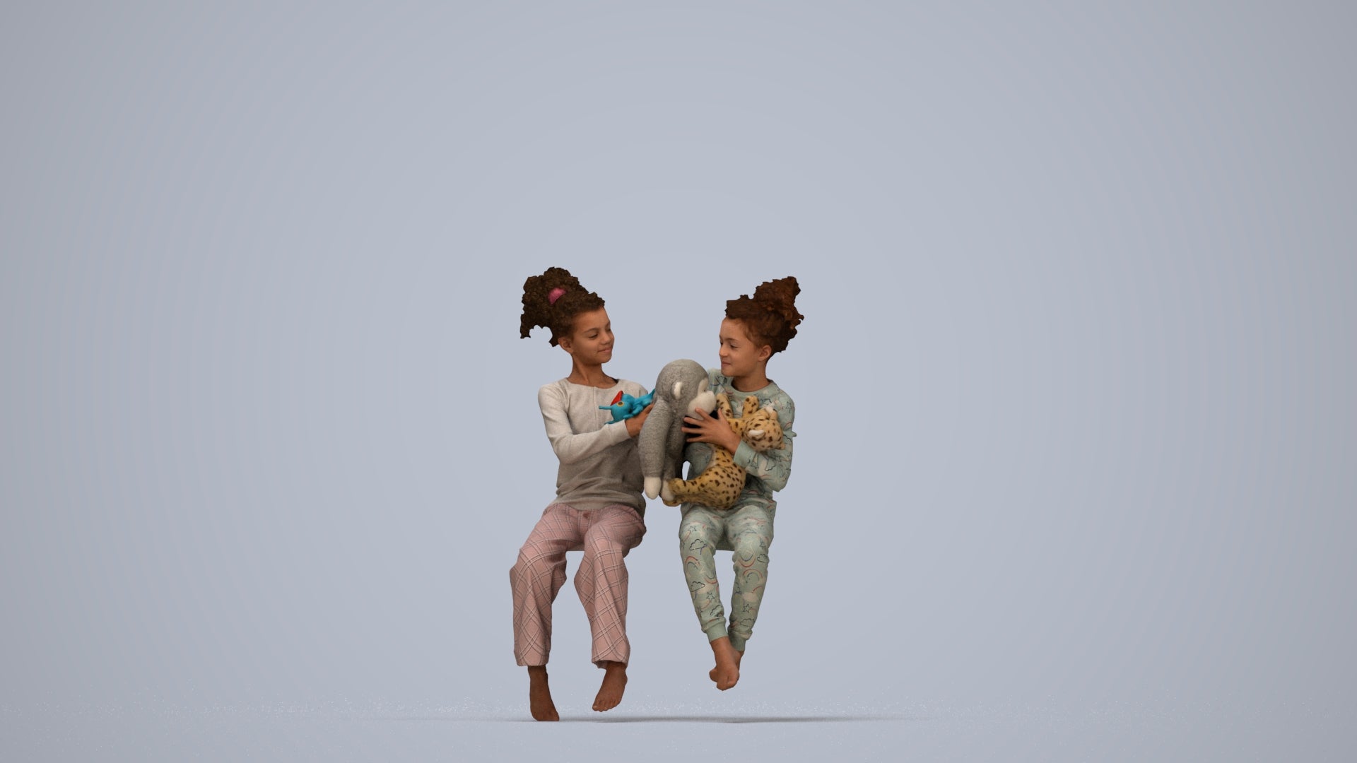 realistic 3D people girl kids, render-ready for V-Ray and Corona, FBX OBJ, top-down view render
