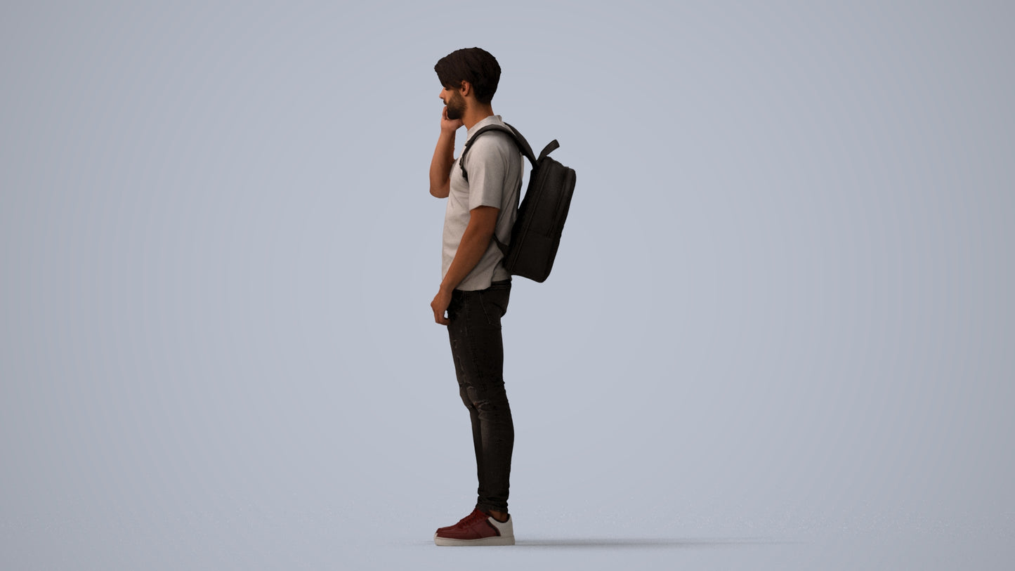 3D scanned man standing casual, photorealistic archviz people for Enscape and SketchUp, three-quarter view render