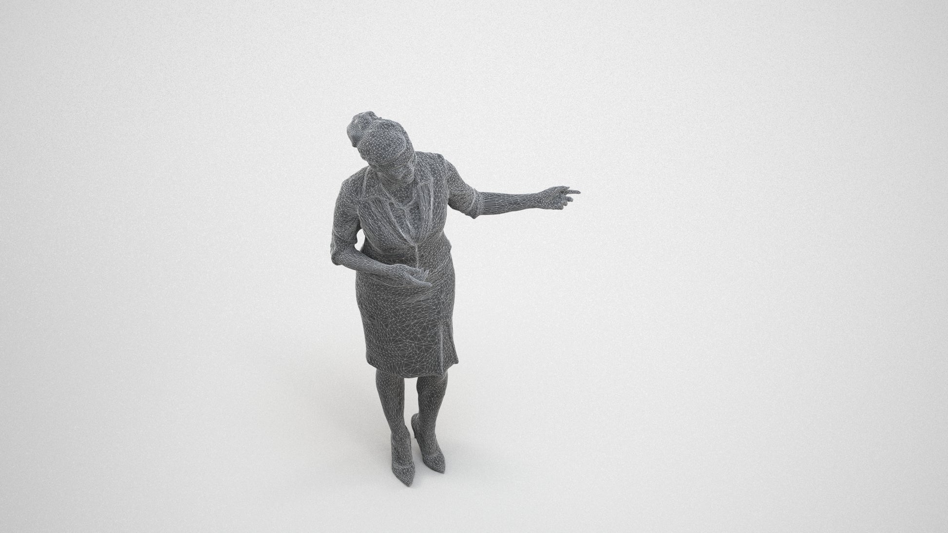 3D people model woman mix, scanned human for 3ds Max rendering, wireframe three-quarter view