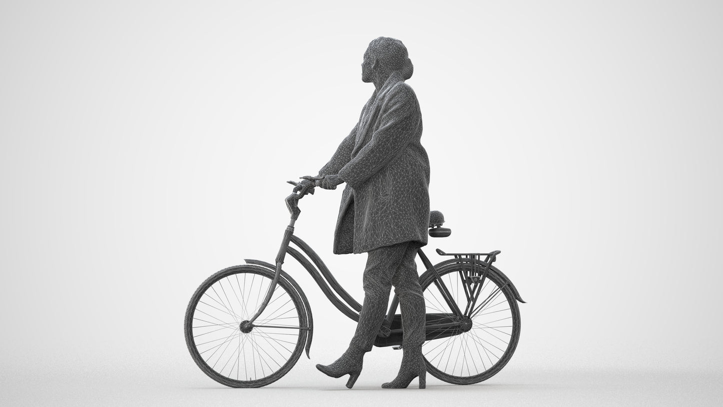 realistic 3D people woman business cycling, render-ready for V-Ray and Corona, FBX OBJ, square thumbnail