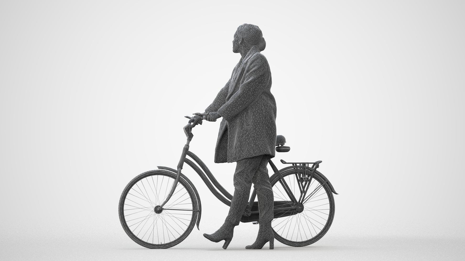 realistic 3D people woman business cycling, render-ready for V-Ray and Corona, FBX OBJ, square thumbnail
