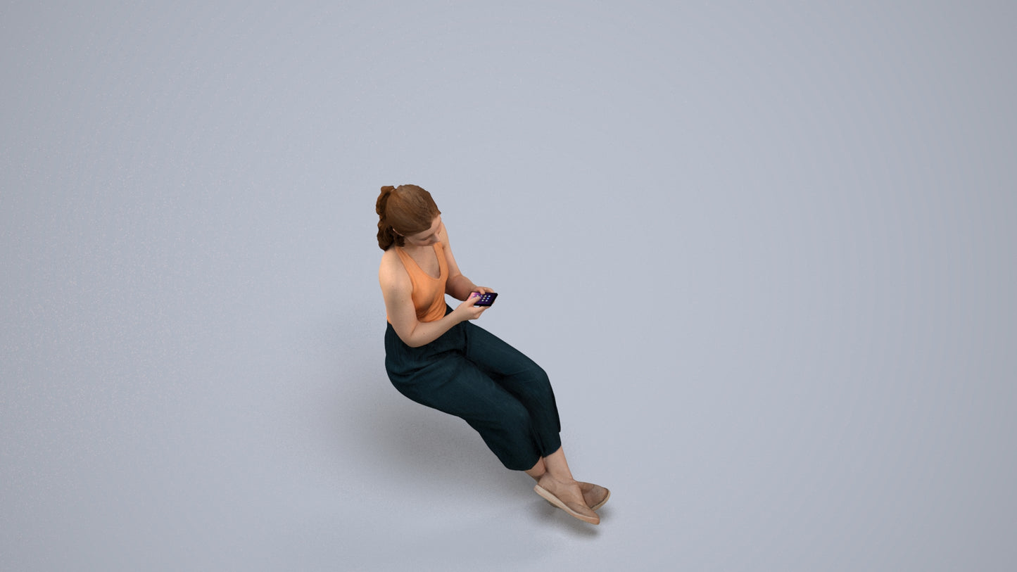 realistic 3D girl casual kids, scanned archviz people for Blender and 3ds Max, back view render