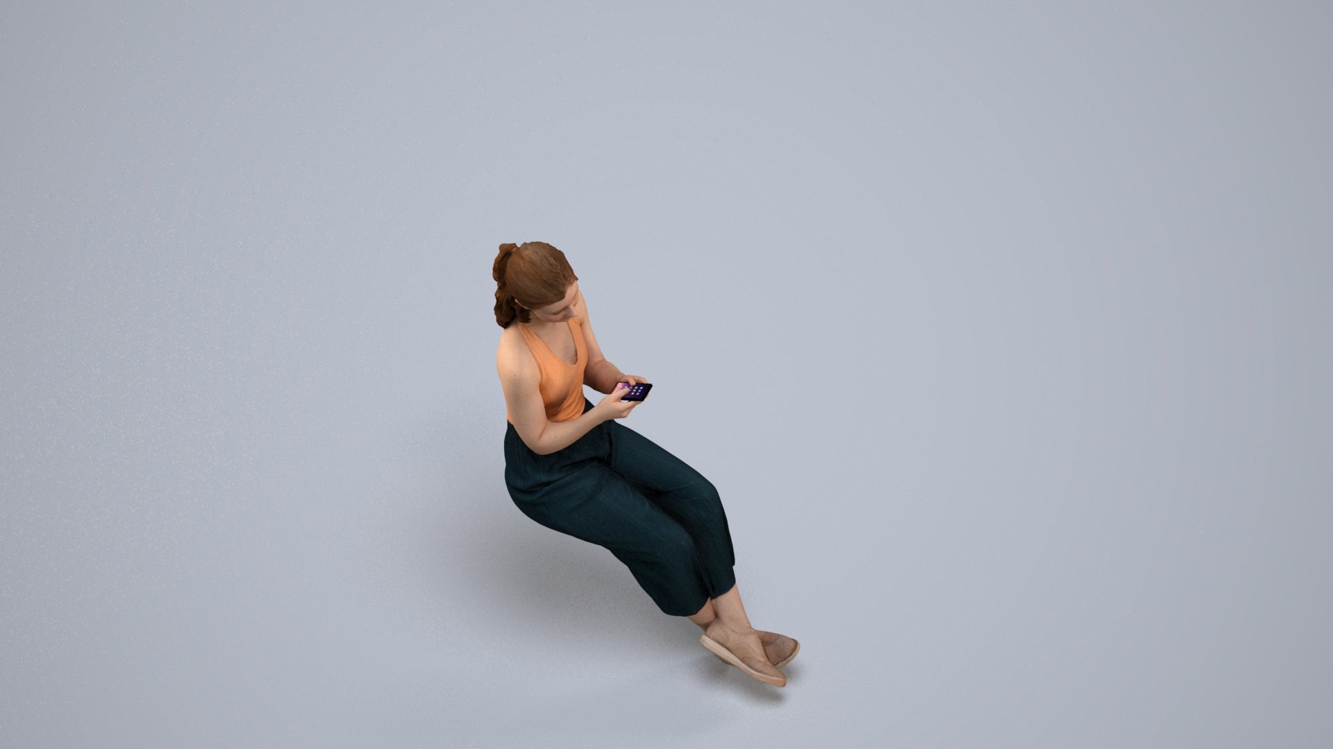 realistic 3D girl casual kids, scanned archviz people for Blender and 3ds Max, back view render