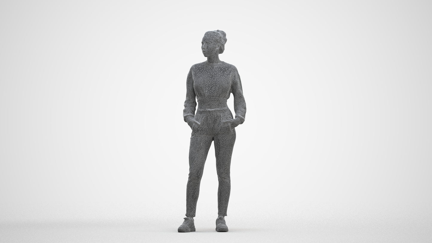 realistic 3D woman sport, scanned archviz people for Blender and 3ds Max, three-quarter front view render