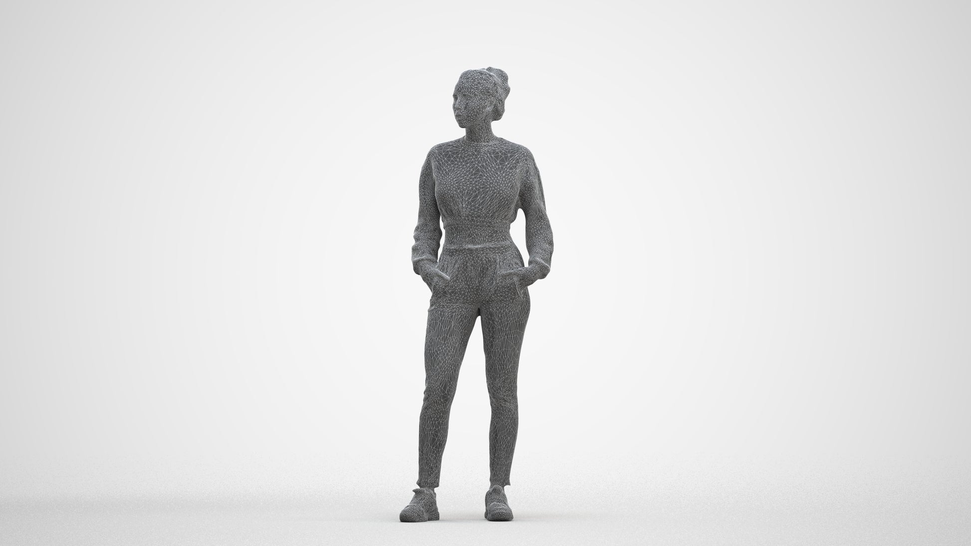realistic 3D woman sport, scanned archviz people for Blender and 3ds Max, three-quarter front view render