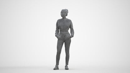 realistic 3D woman sport, scanned archviz people for Blender and 3ds Max, three-quarter front view render