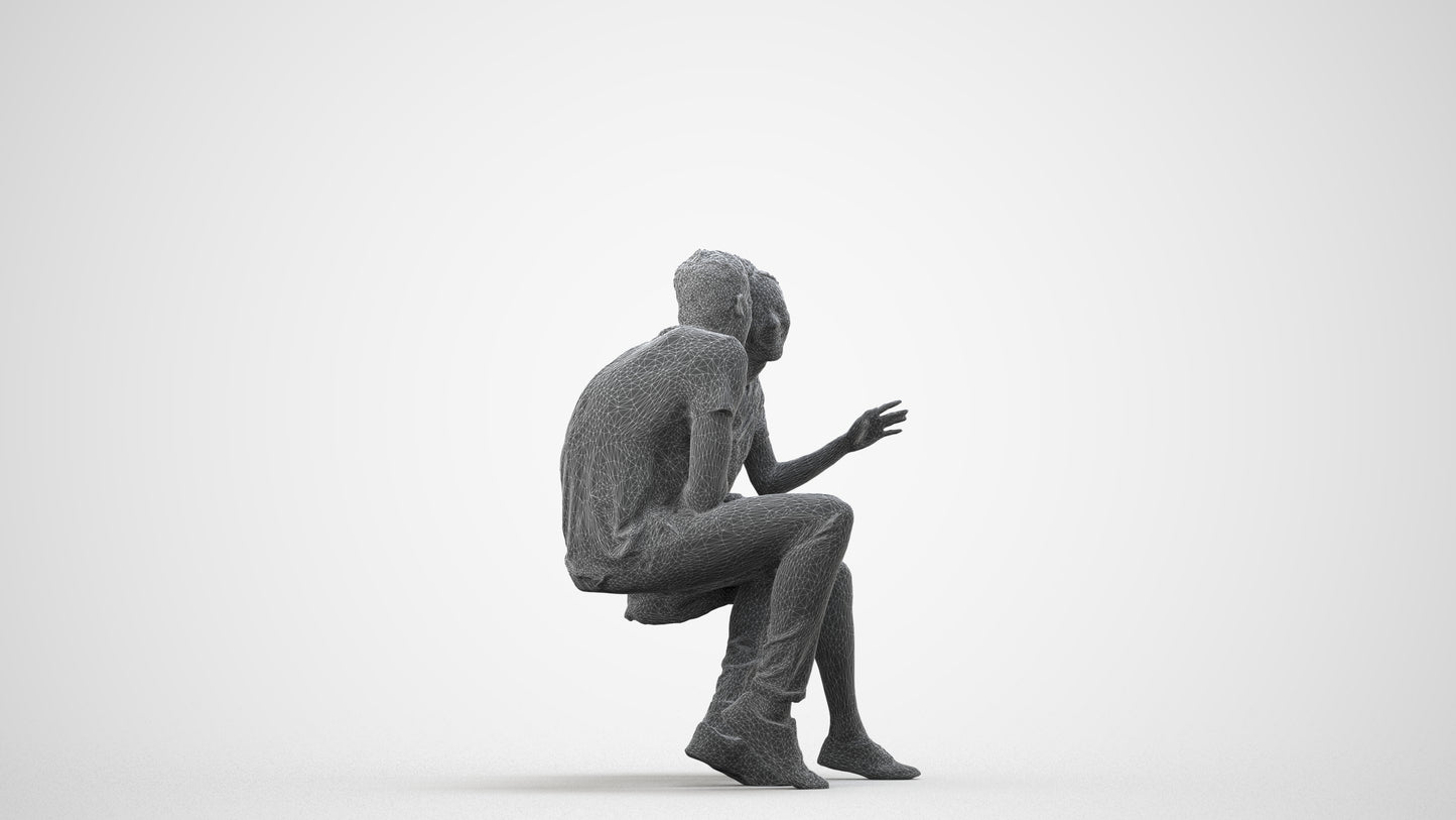 3D people model woman casual couple, scanned human for 3ds Max rendering, wireframe side view