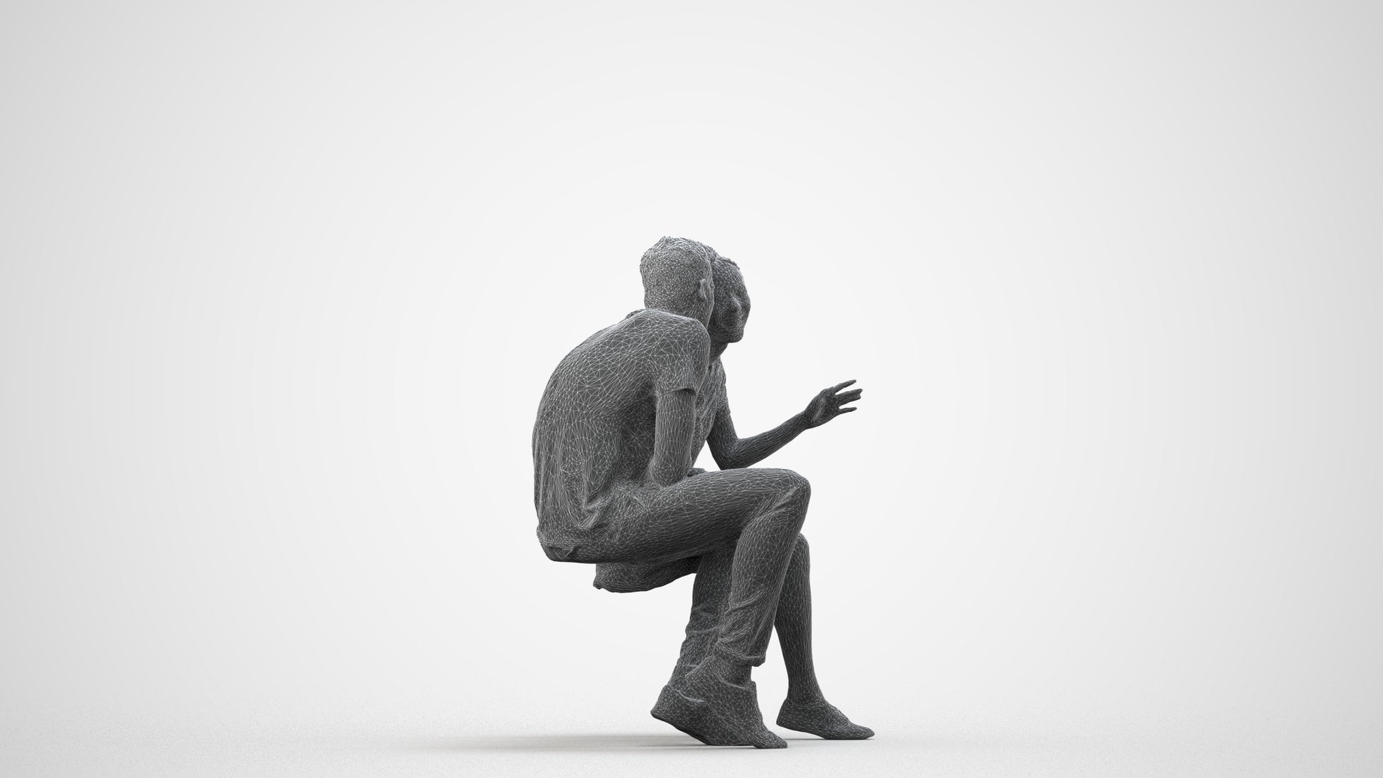3D people model woman casual couple, scanned human for 3ds Max rendering, wireframe side view