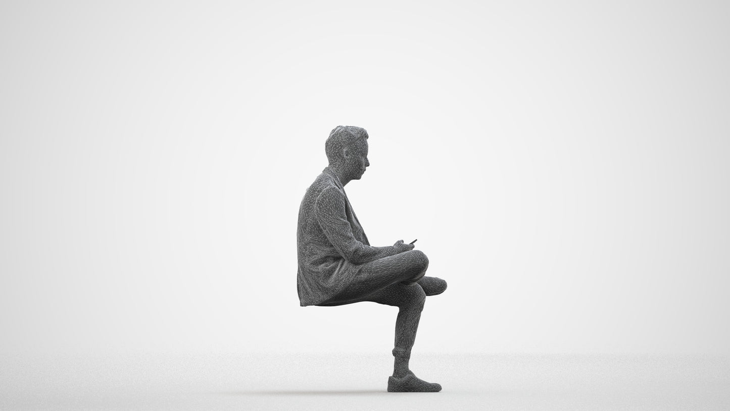 3D scanned man business, photorealistic archviz people for Enscape and SketchUp, wireframe side view