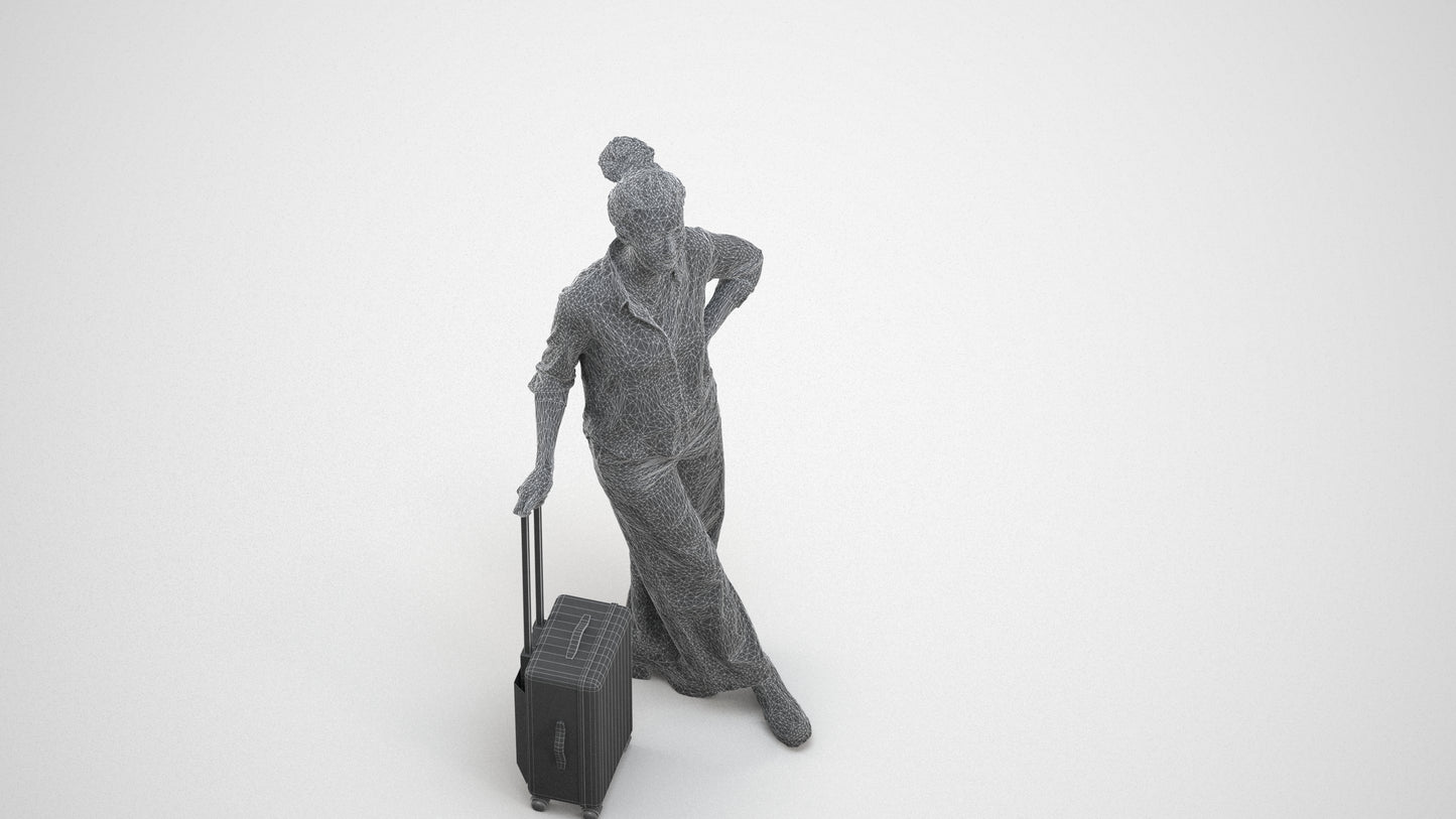 photogrammetry 3D woman casual standing, realistic human model archviz FBX, wireframe three-quarter view