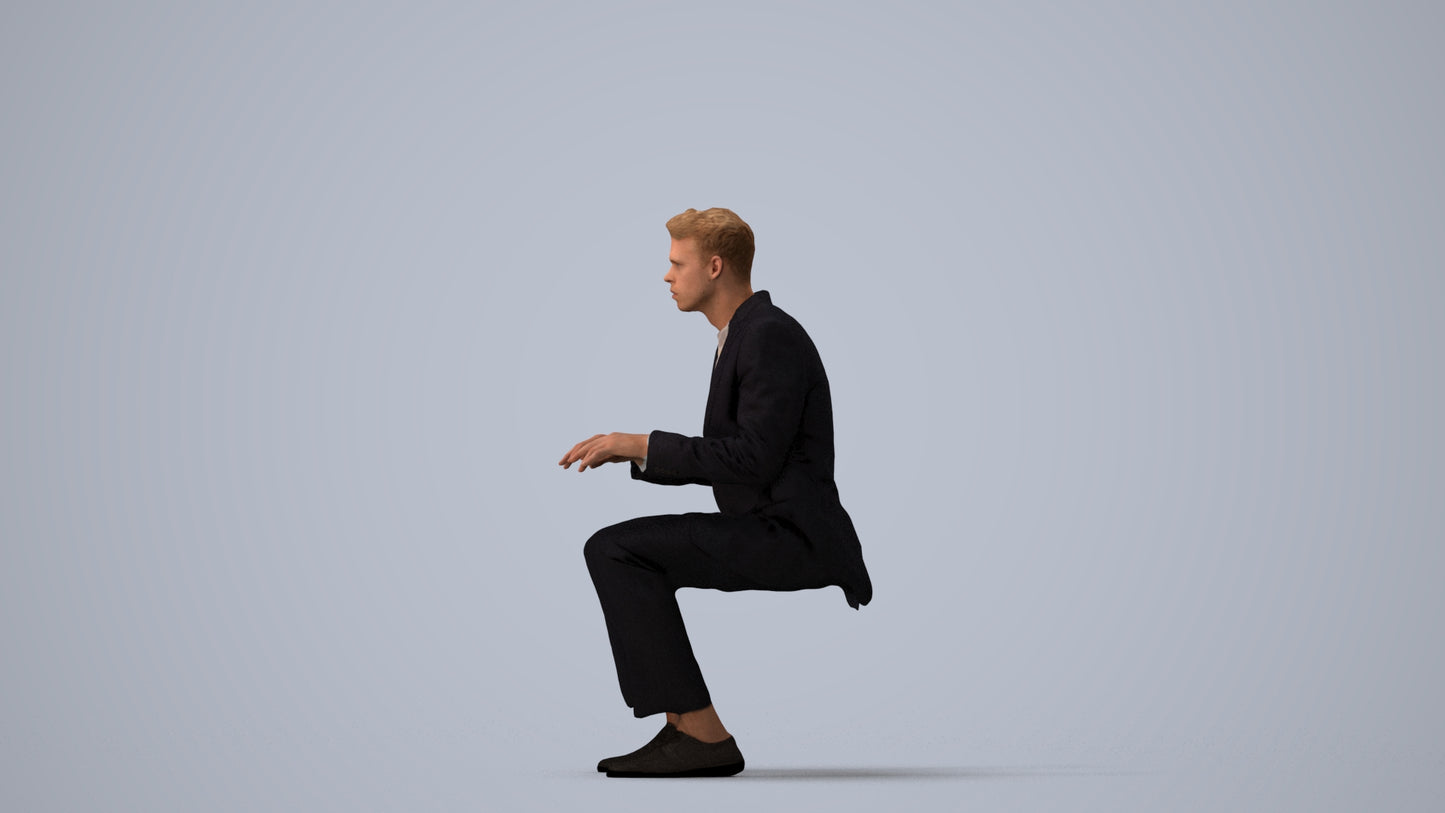 3D scanned man business, photorealistic archviz people for Enscape and SketchUp, three-quarter view render