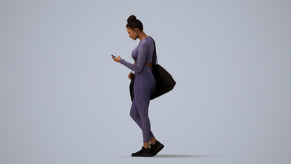 realistic 3D human woman sport, archviz people FBX OBJ for Blender, three-quarter view render