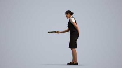 photogrammetry 3D woman hospitality, realistic human model archviz FBX, front view render