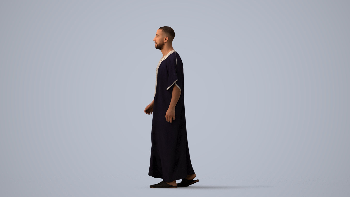 3D scanned man walking, photorealistic archviz people for Enscape and SketchUp, three-quarter view render