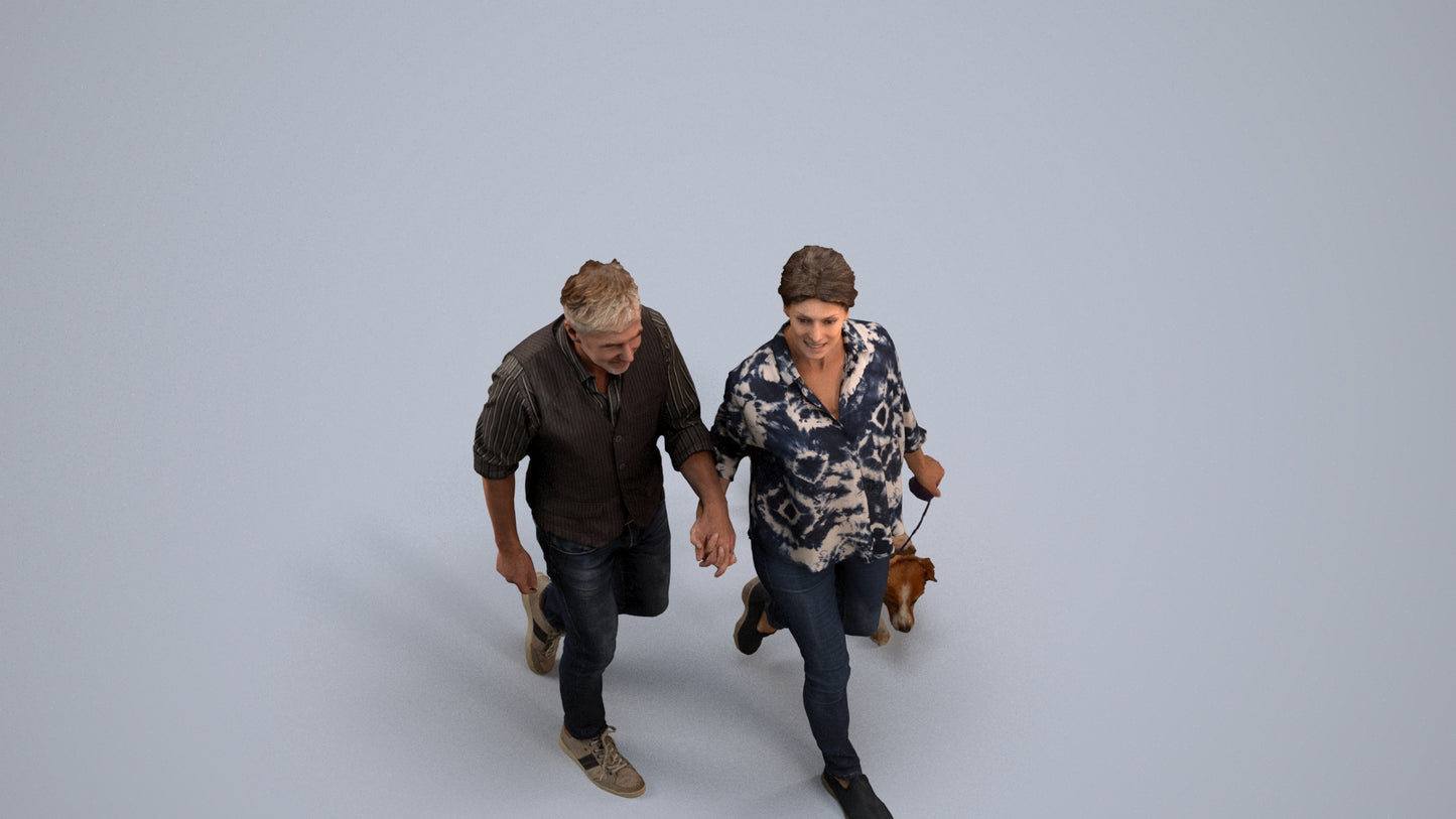realistic 3D human woman casual couple, archviz people FBX OBJ for Blender, back view render