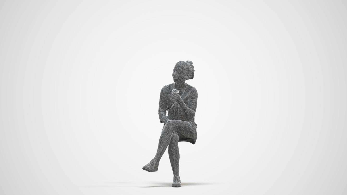 scanned 3D girl casual kids, photogrammetry people for Enscape and V-Ray, three-quarter front view render