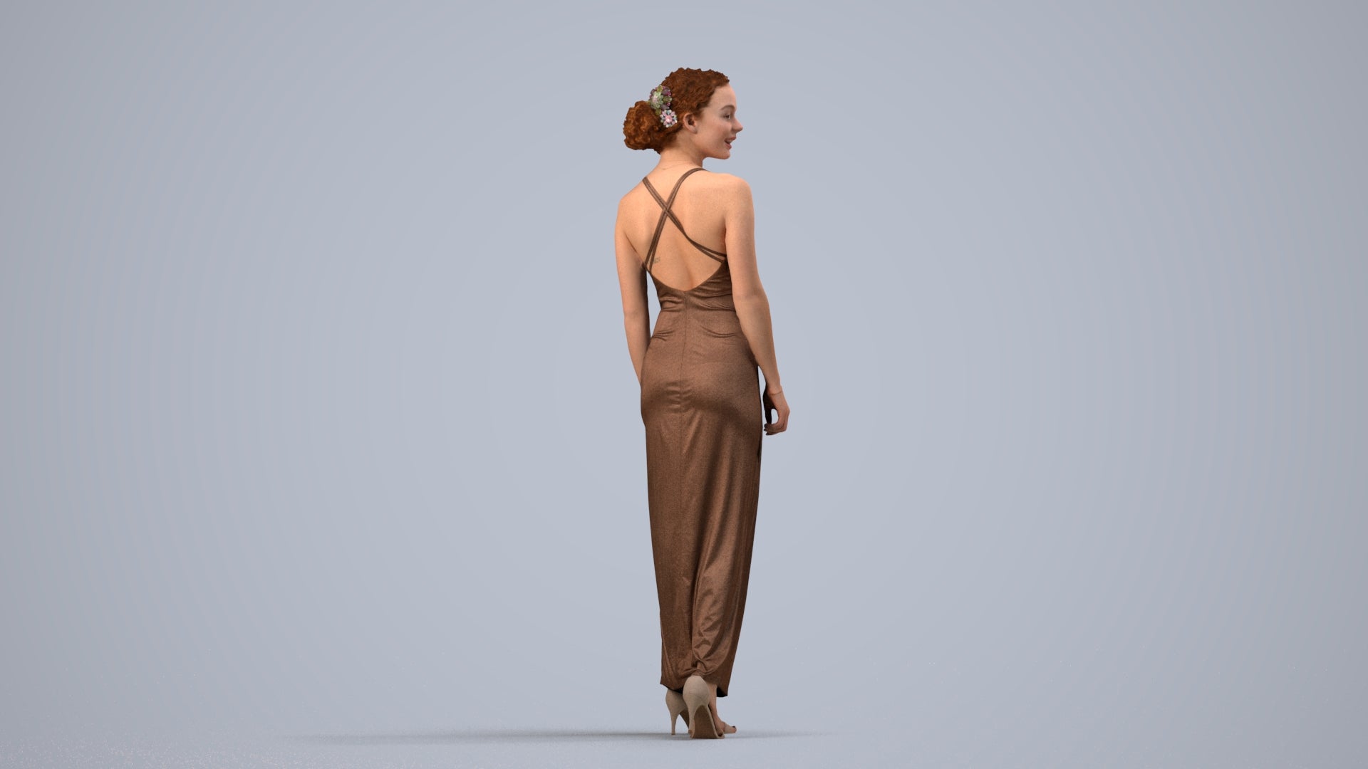 3D people model woman formal formalaffairs, scanned human for 3ds Max rendering, side view render
