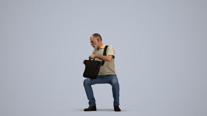 realistic 3D human senior man casual sitting, archviz people FBX OBJ for Blender, standing pose render
