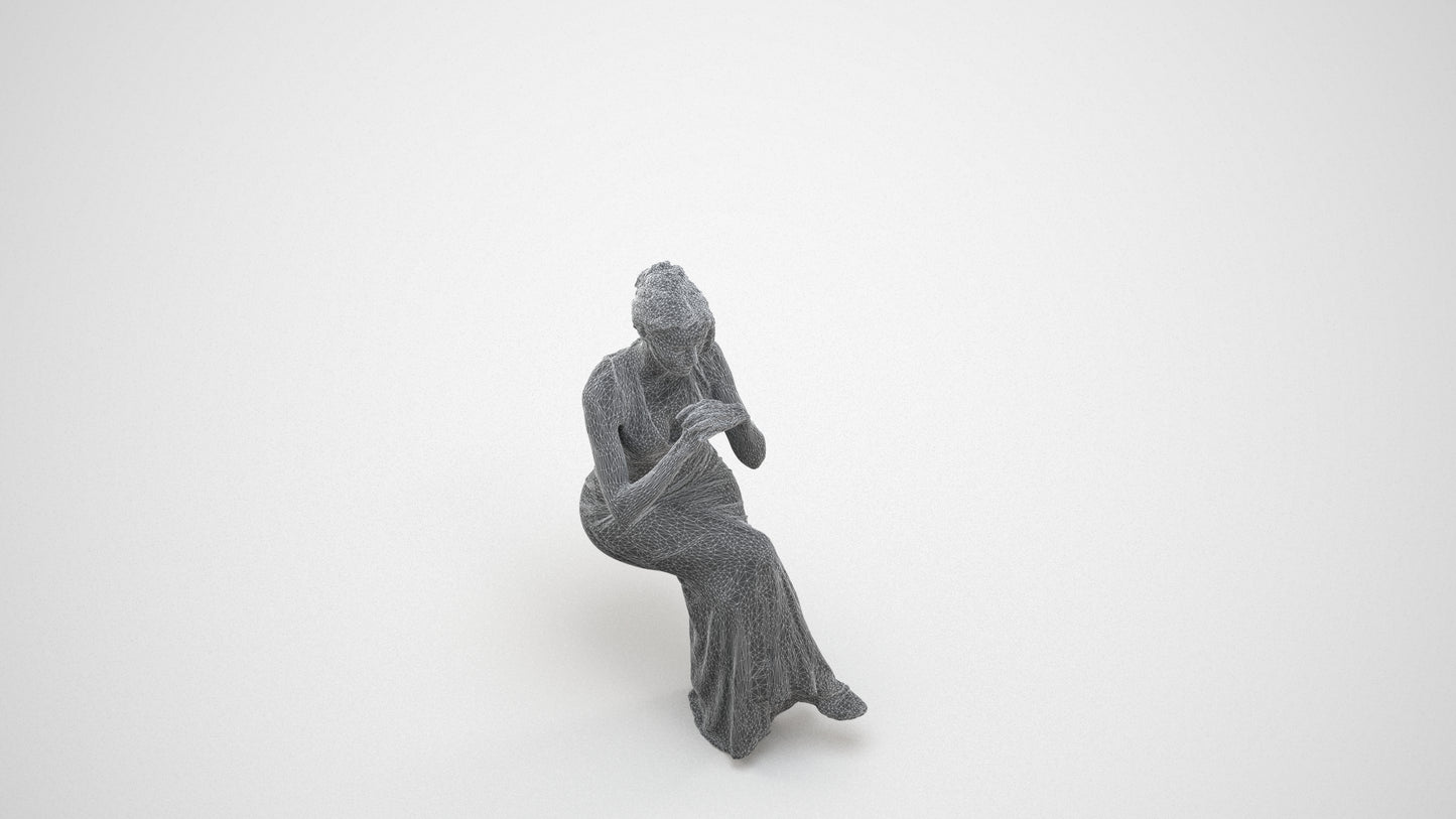 3D people model woman formal formalaffairs, scanned human for 3ds Max rendering, wireframe three-quarter view
