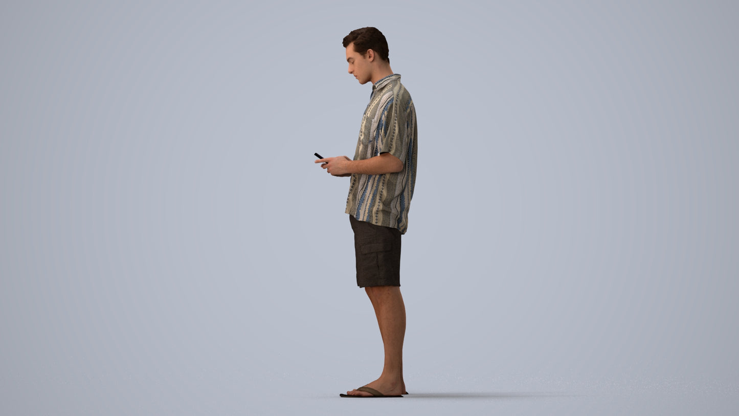 3D human model man casual standing, photogrammetry scanned person for archviz, three-quarter view render