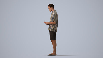 3D human model man casual standing, photogrammetry scanned person for archviz, three-quarter view render