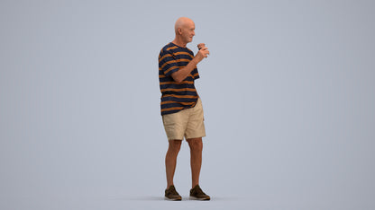 3D human model senior man casual standing, photogrammetry scanned person for archviz, standing pose render
