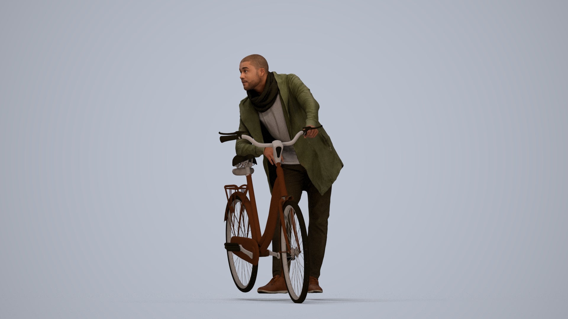 photogrammetry 3D man casual cycling, realistic human model archviz FBX, top-down view render