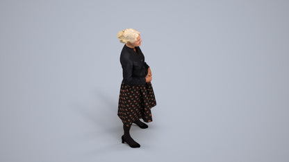 realistic 3D senior woman business standing, scanned archviz people for Blender and 3ds Max, back view render