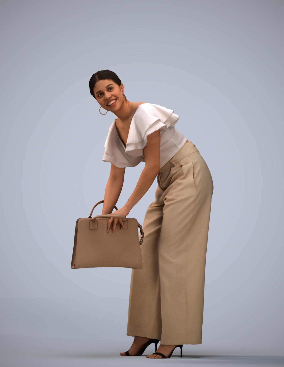 3D scanned woman standing business, photorealistic archviz people for Enscape and SketchUp