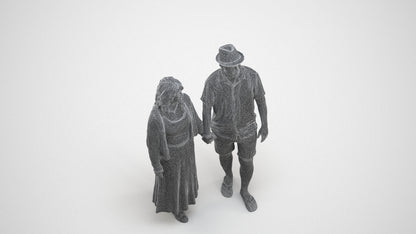 realistic 3D human woman couple, archviz people FBX OBJ for Blender, wireframe three-quarter view