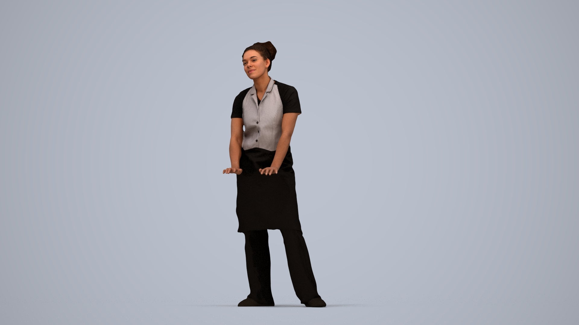 scanned 3D woman hospitality, photogrammetry people for Enscape and V-Ray, top-down view render