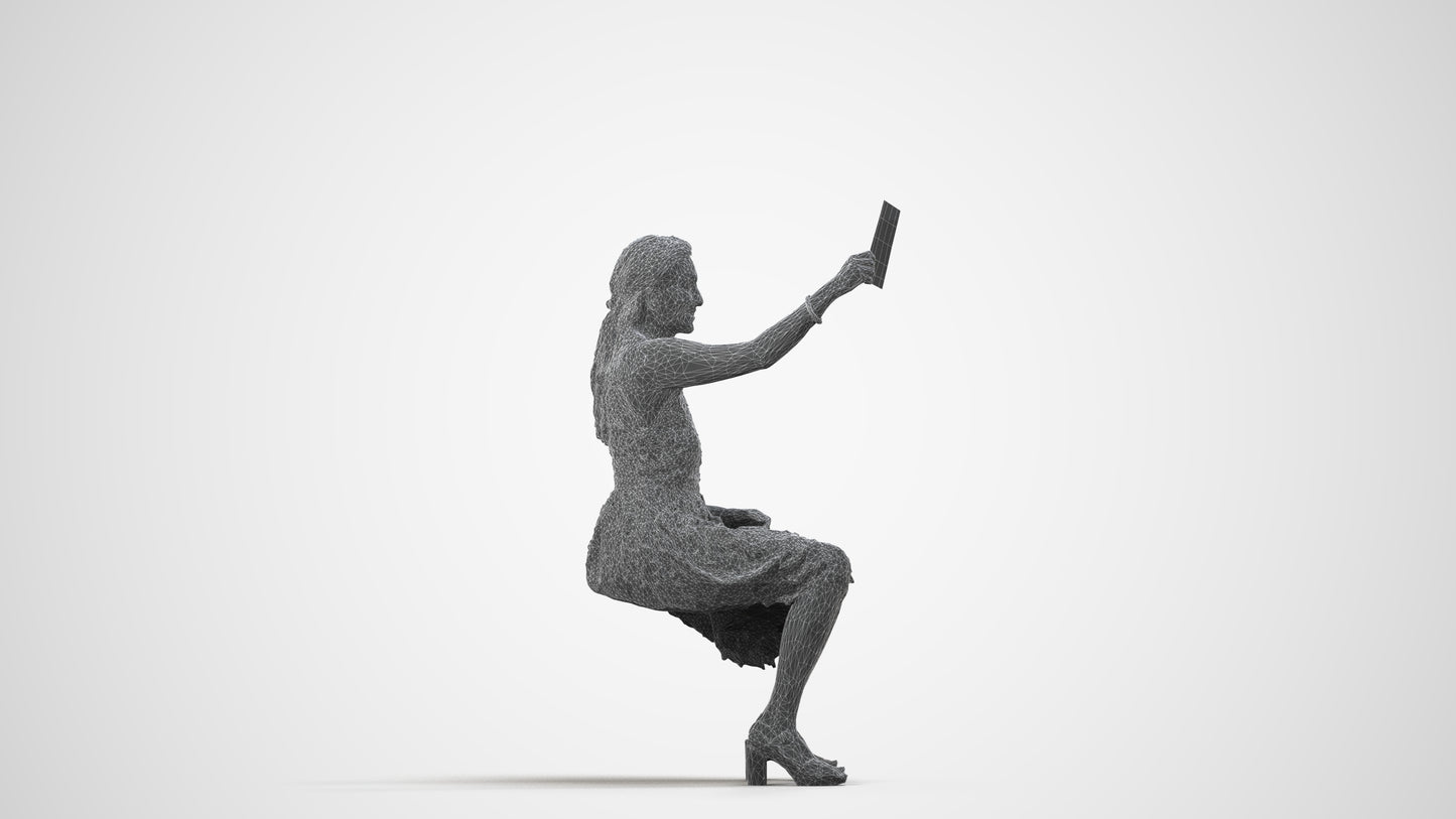 realistic 3D people woman formal sitting, render-ready for V-Ray and Corona, FBX OBJ, wireframe side view
