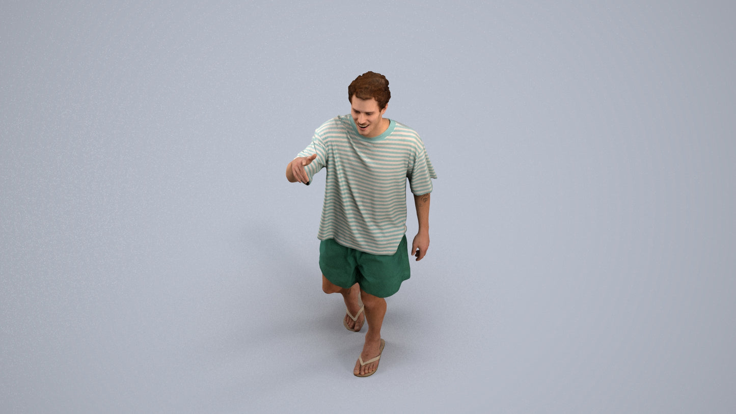 scanned 3D man casual walking, photogrammetry people for Enscape and V-Ray, back view render