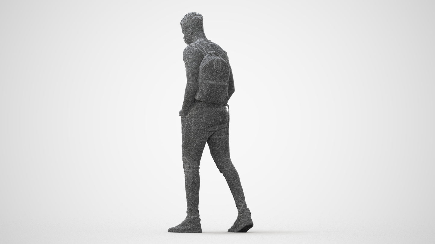 realistic 3D human man casual walking, archviz people FBX OBJ for Blender, square thumbnail