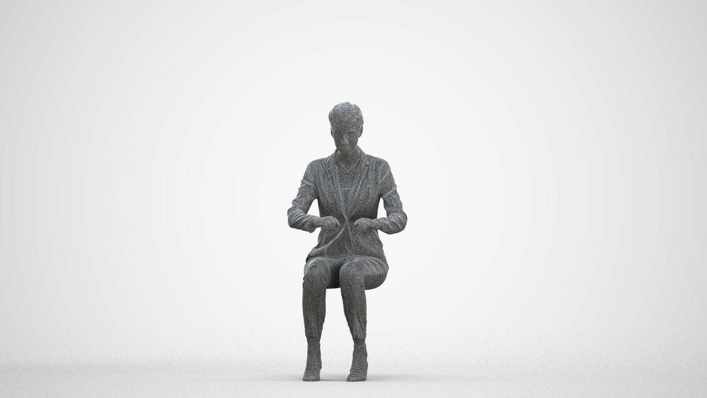 3D human model woman business, photogrammetry scanned person for archviz, three-quarter front view render