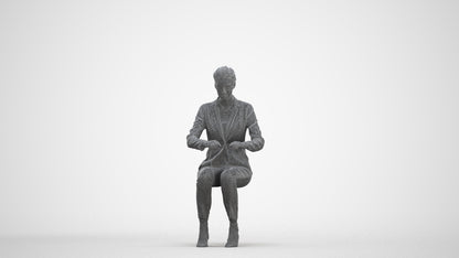 3D human model woman business, photogrammetry scanned person for archviz, three-quarter front view render