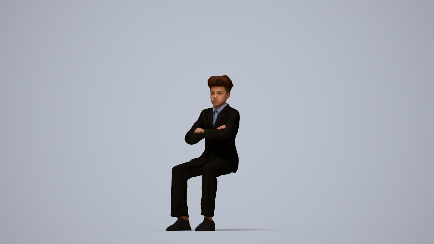 3D people model boy kids, scanned human for 3ds Max rendering, top-down view render