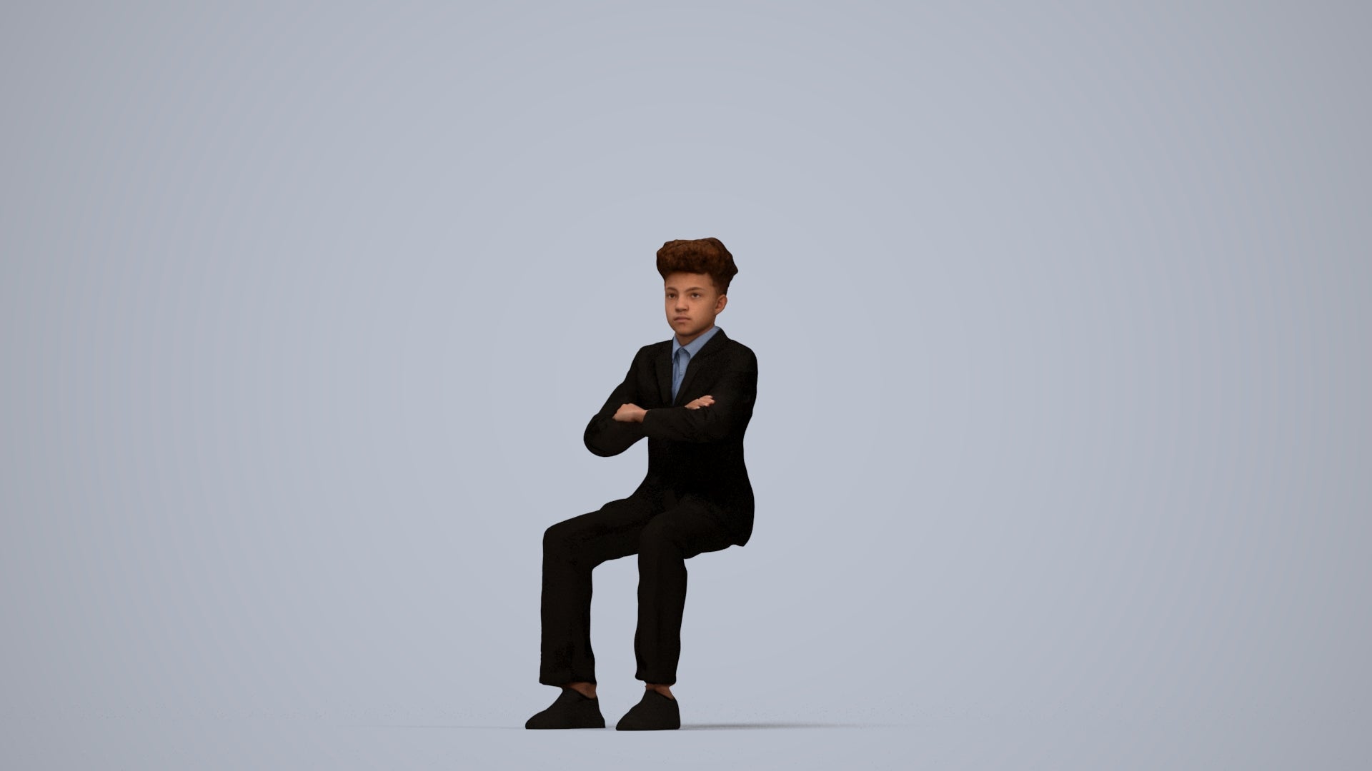 3D people model boy kids, scanned human for 3ds Max rendering, top-down view render